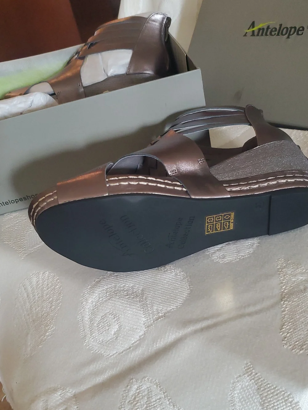 Antelope Metallic Pewter Woven Leather Wedge Sandals - Shimmery Gray